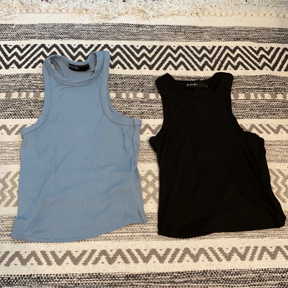 Blue and Black cropped tanks.